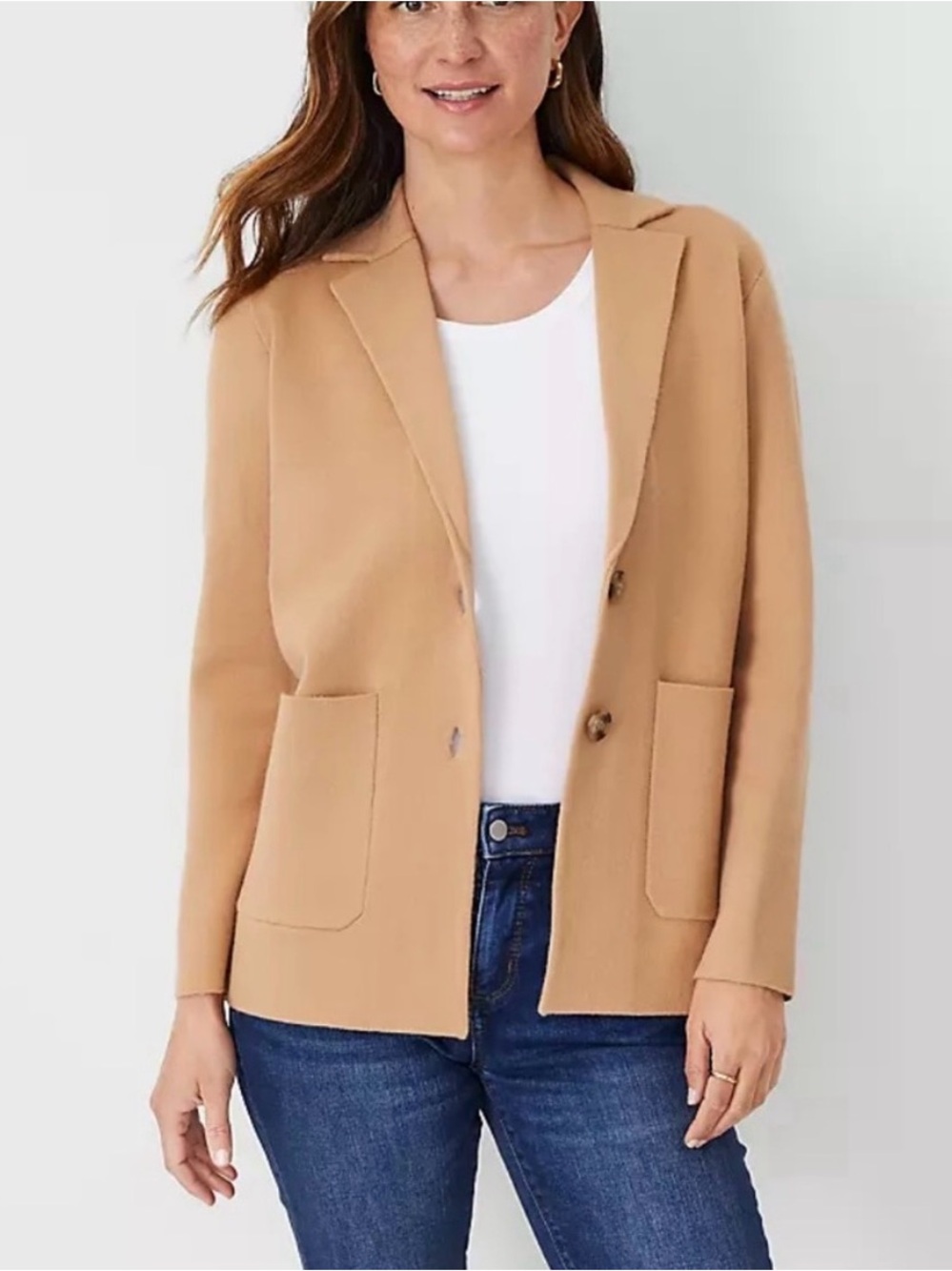 ANN TAYLOR Classic Sand Sweater Blazer